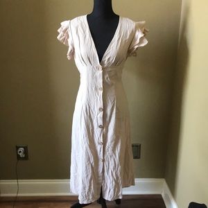 Tan Vneck button down sundress. 100% cotton Size Large NWOT khaki/beige